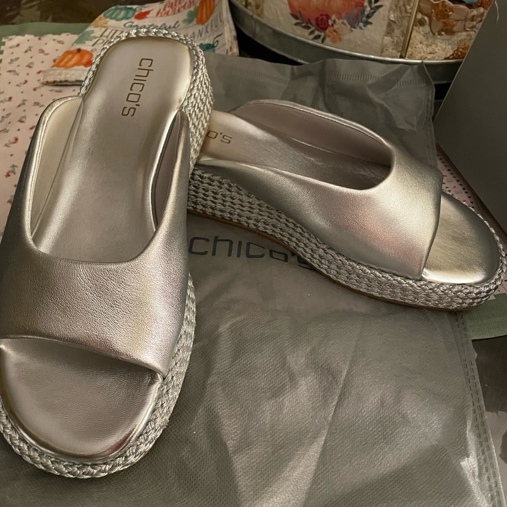 Chico's Metallic Espadrille Slides